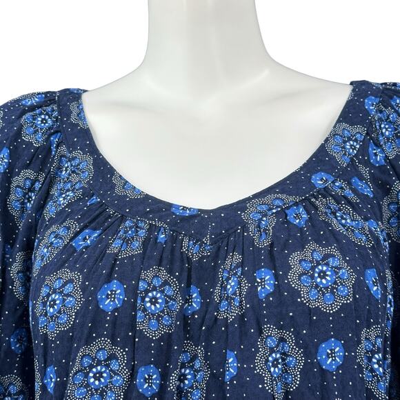 Maeve Anthropologie Top Womens 2 Blue Boswell Dark Floral V-Neck Peasant Boho - Picture 2 of 9
